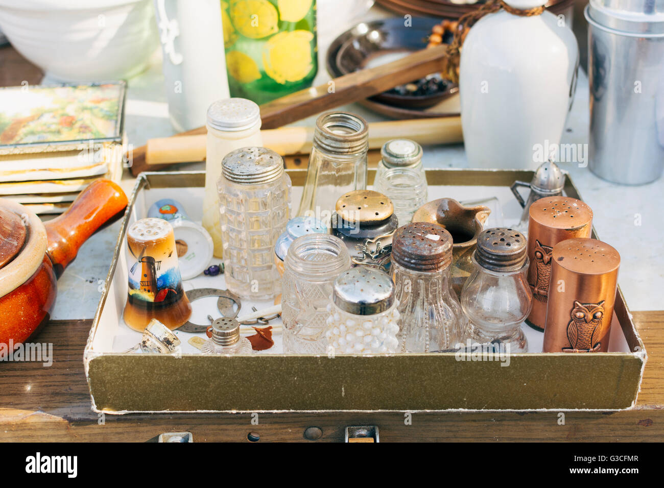 Vintage items for sale in flea market. Massachusetts Stock Photo Alamy