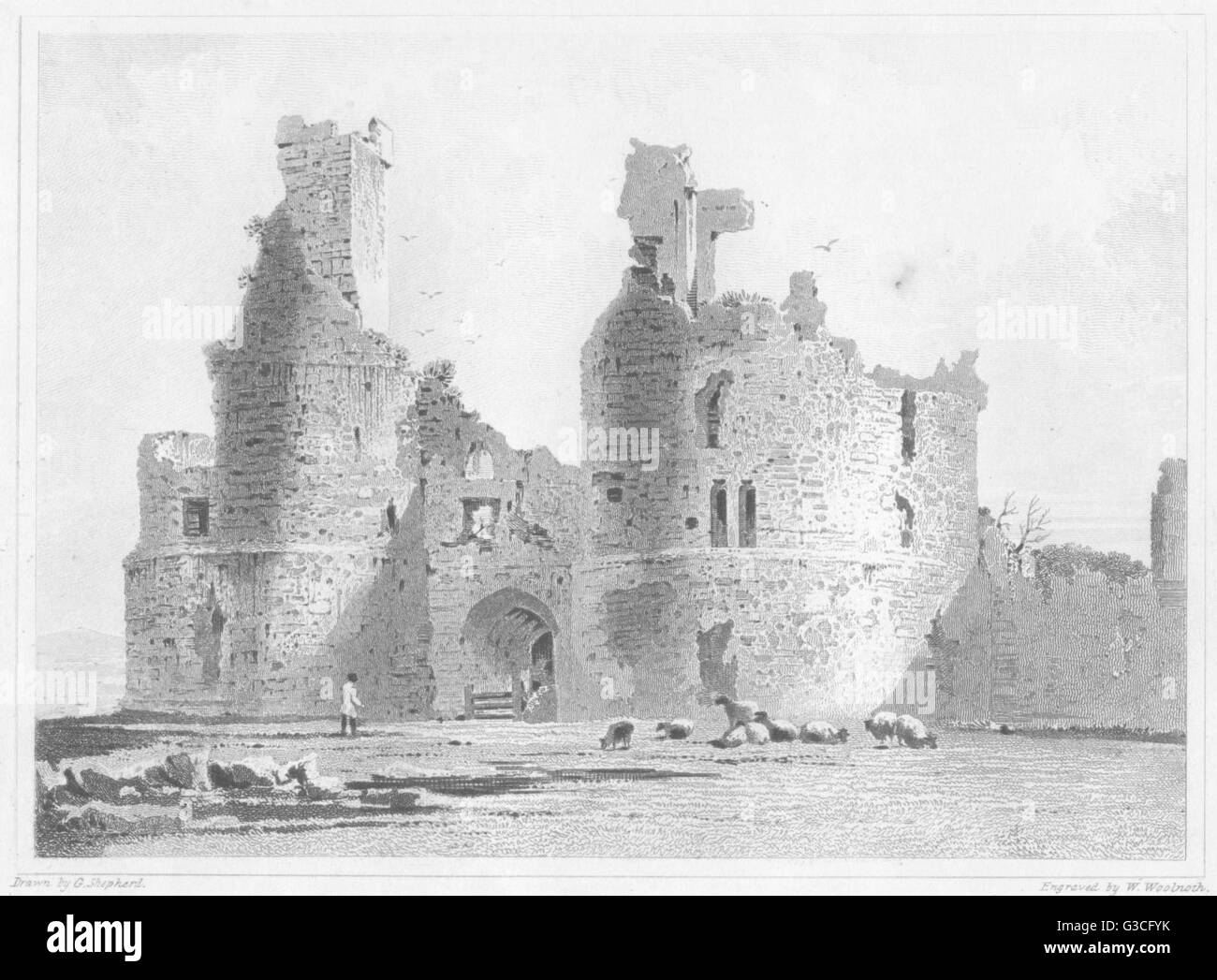 NORTHUMBERLAND Dunstanburgh Castle. DUGDALE, antique print 1845 Stock