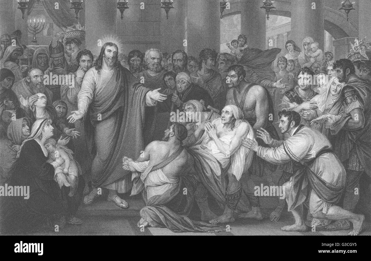 CHRIST HEALING THE SICK: Benjamin West, Esqre, antique print 1835 Stock Photo