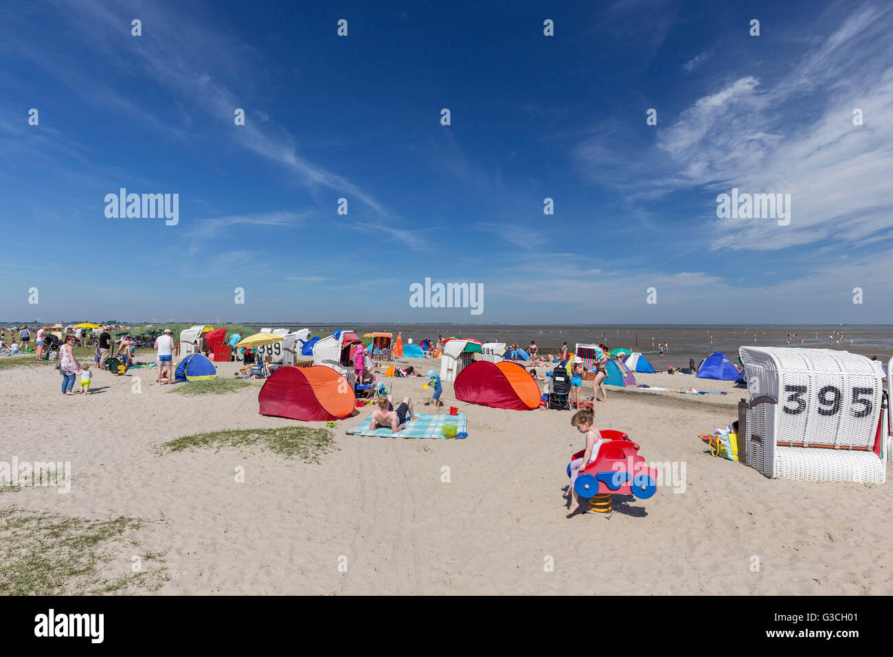 Beach of Hooksiel district of the municipality Wangerland, district of Friesland, Stock Photo