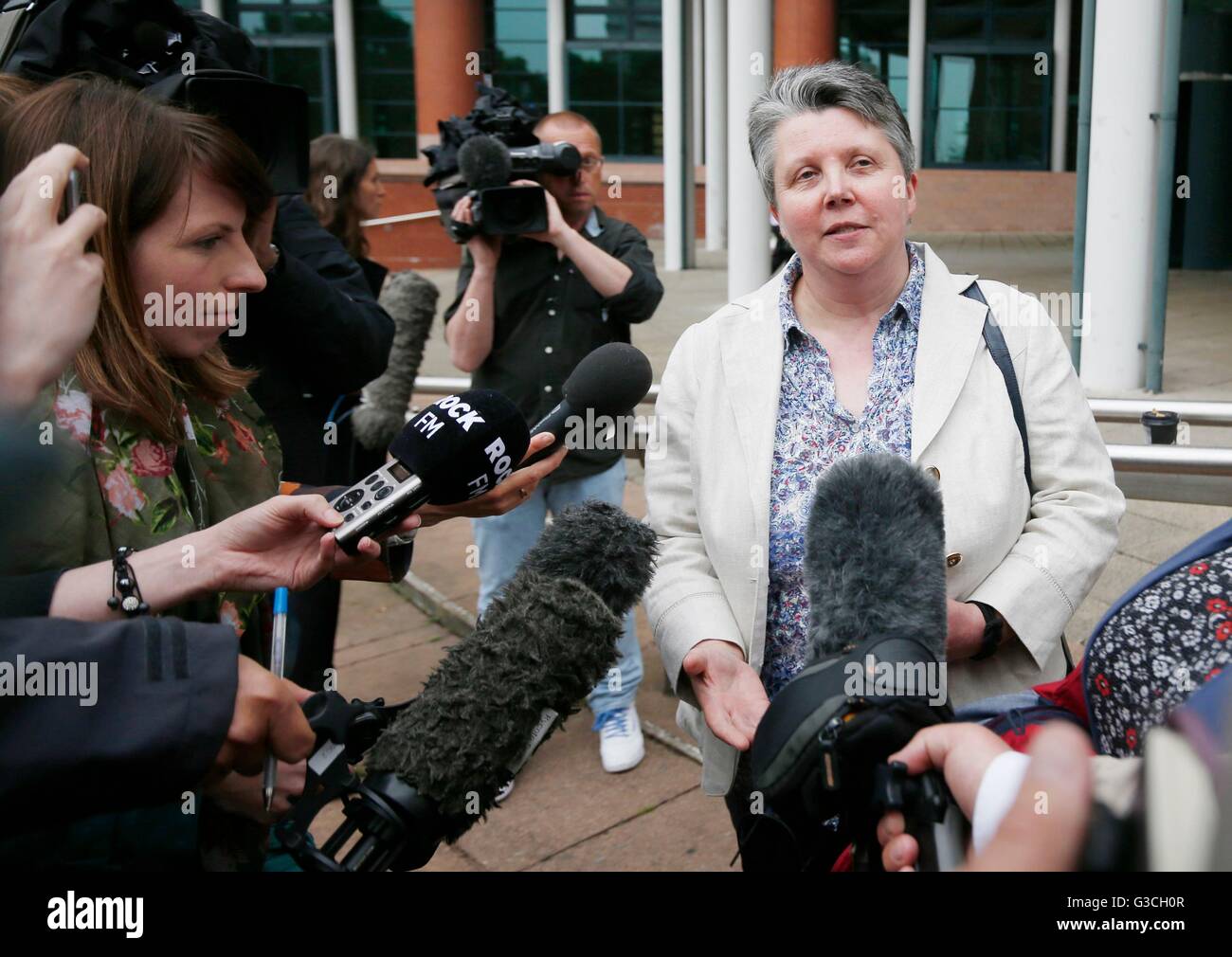 Fiona McClay, mother of zoo keeper Sarah McClay, outside Preston Crown Court where South Lakes Safari Zoo in Dalton-in-Furness, Cumbria, was fined &pound;255,000 after its employee Sarah was mauled to death by a Sumatran tiger. Stock Photo
