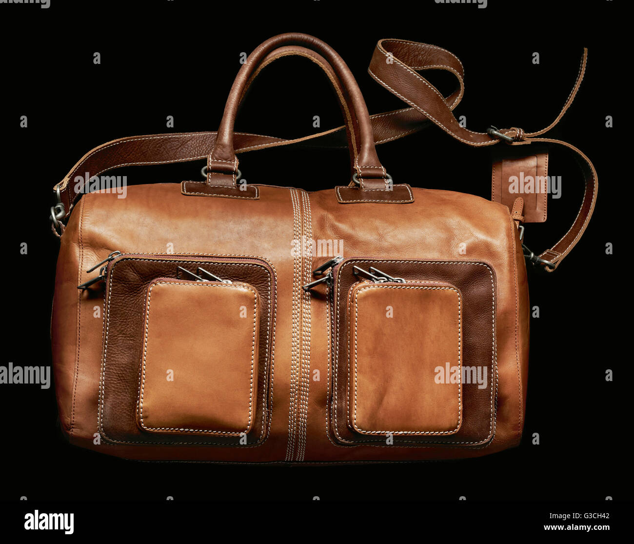 Still life, fashion, leather bag, brown Stock Photo