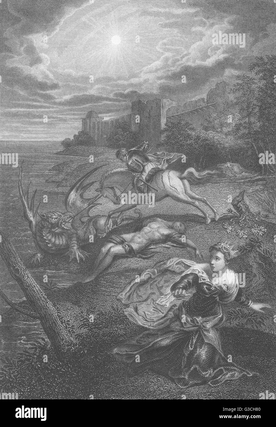 ST GEORGE AND THE DRAGON: Tintoretto, antique print 1835 Stock Photo
