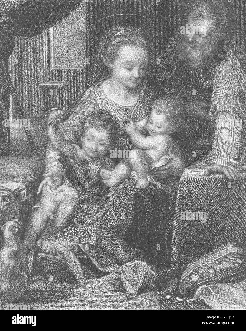 THE MADONNA DEL GATTO: Baroccio, antique print 1835 Stock Photo