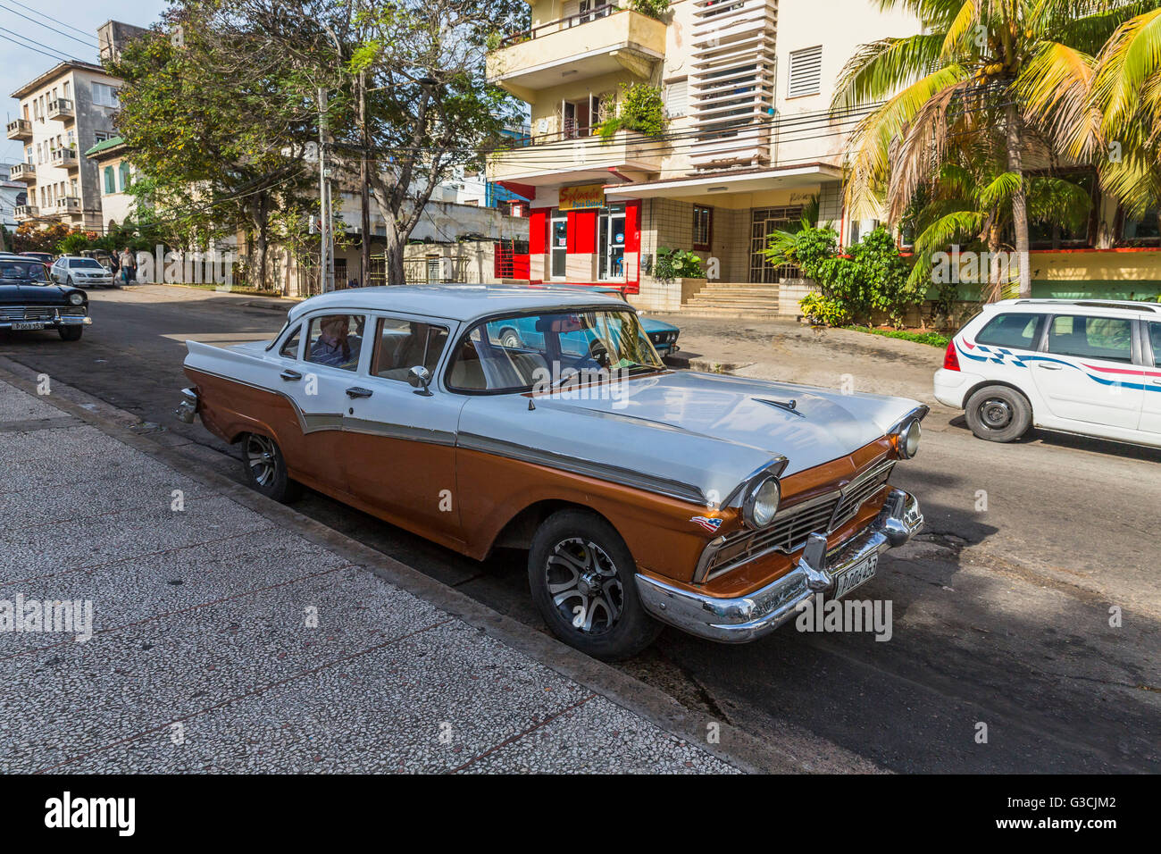 Vintage car on the streets of Havana, La Habana, Cuba, the republic Cuba, the Greater Antilles, the Caribbean Stock Photo
