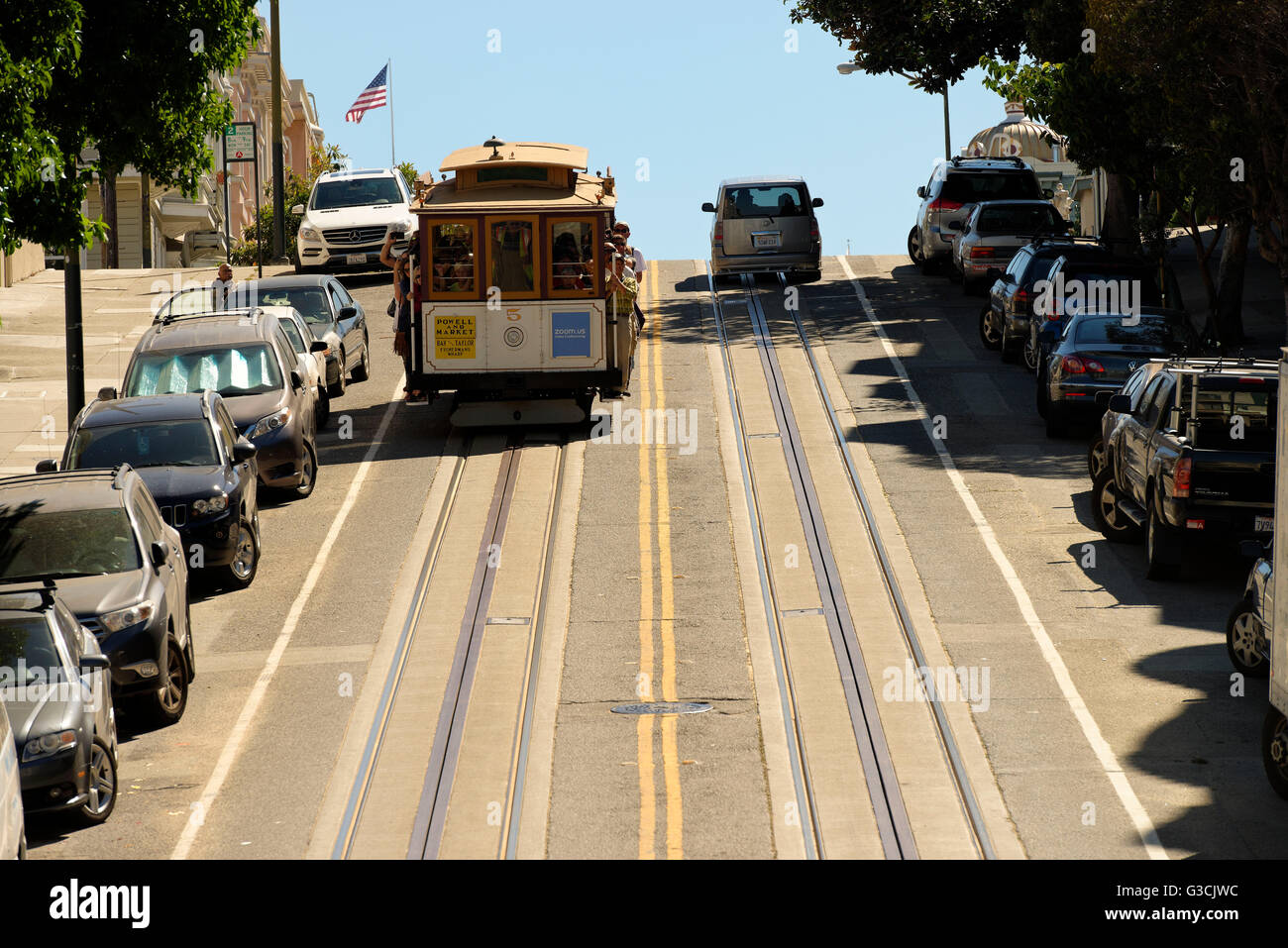Cable car line Powell and Market, San Francisco, California, USA Stock