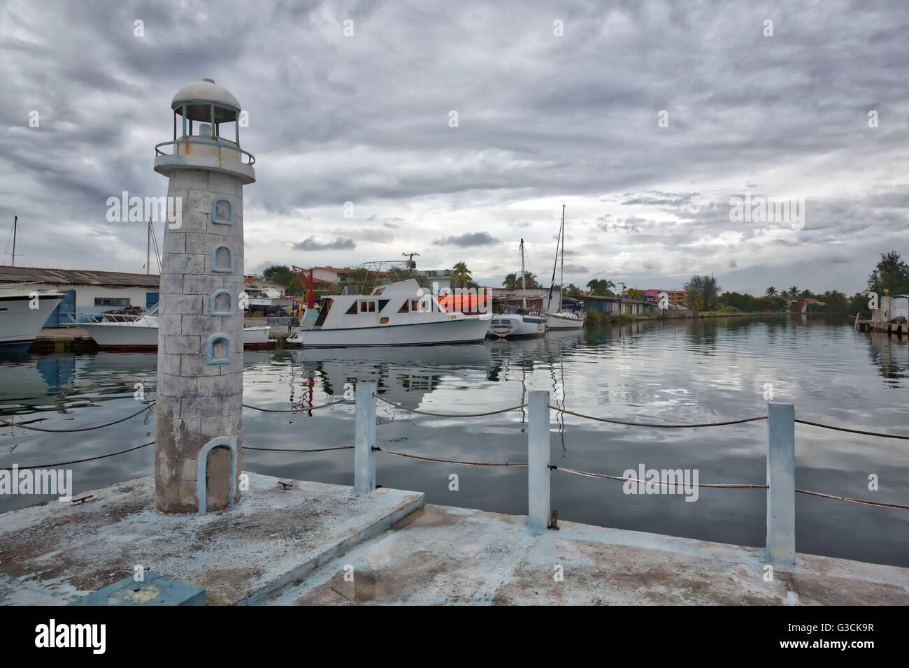 Storm clouds, view to the marina from the restaurant Palmares, Marina Hemingway, Havana, La Habana, Cuba, the republic Cuba, the Greater Antilles, the Caribbean, America, North America Stock Photo