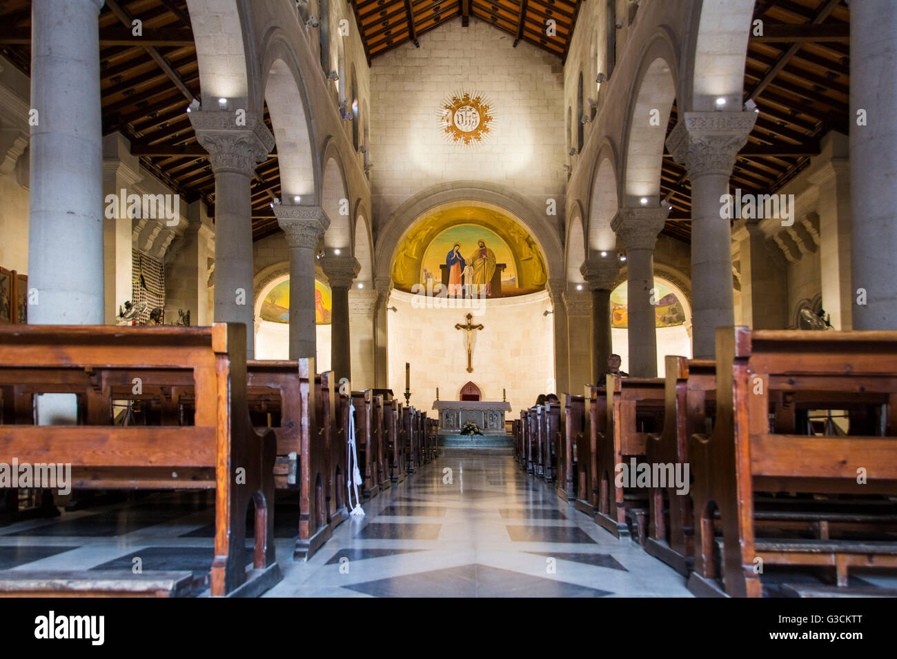 Israel, West Bank, Nazareth, St. Joseph's Church, interior, central nave, altar, religion Stock