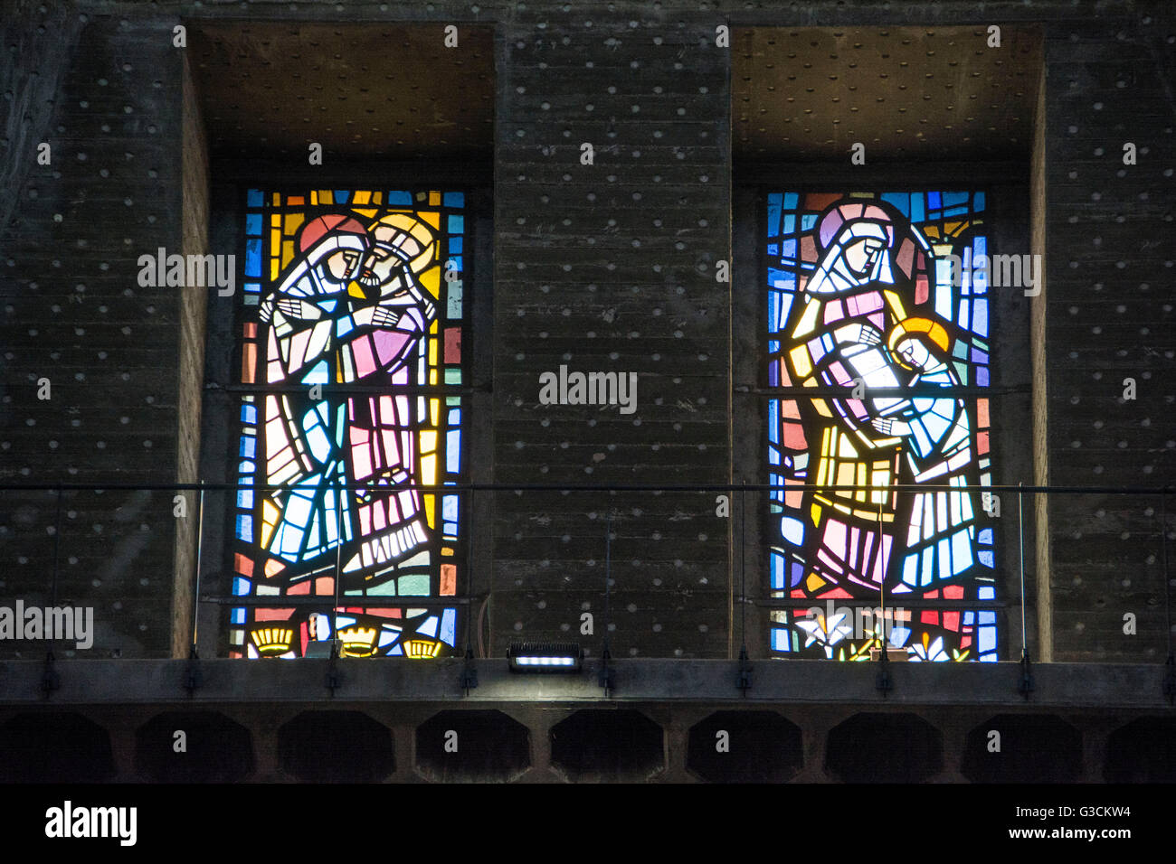 Israel, West Bank, Nazareth, Church of the Annunciation, interior, upper church, glass window