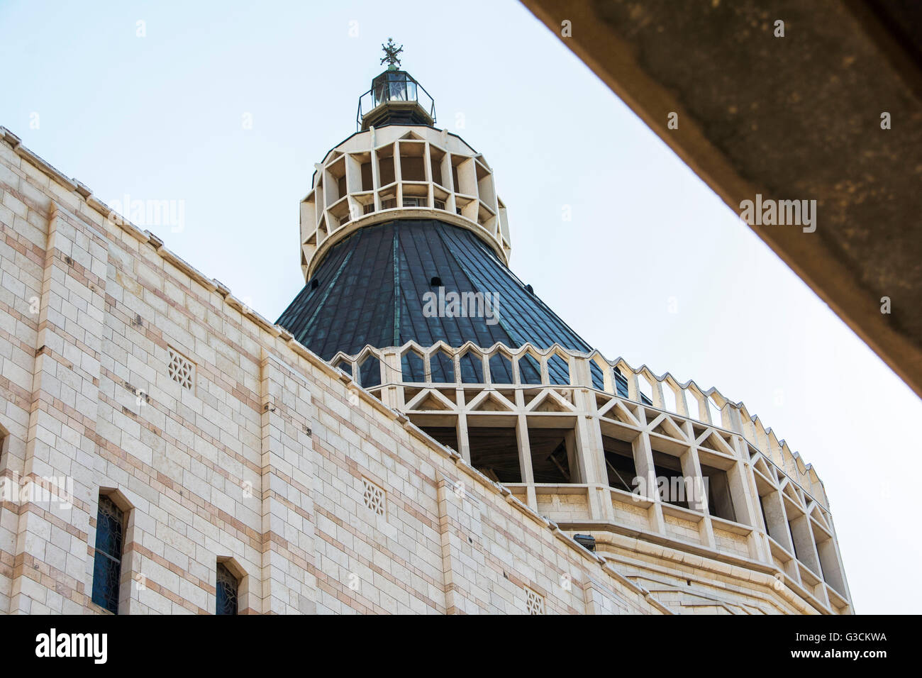 Israel, West Bank, Nazareth, Church of the Annunciation, dome, conical, exterior view, religion