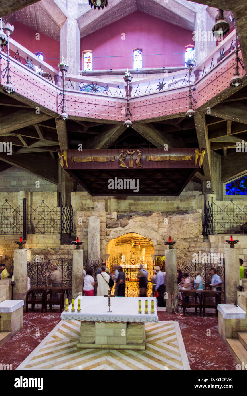 Israel, West Bank, Nazareth, Church of the Annunciation, interior, announcement grotto, altar