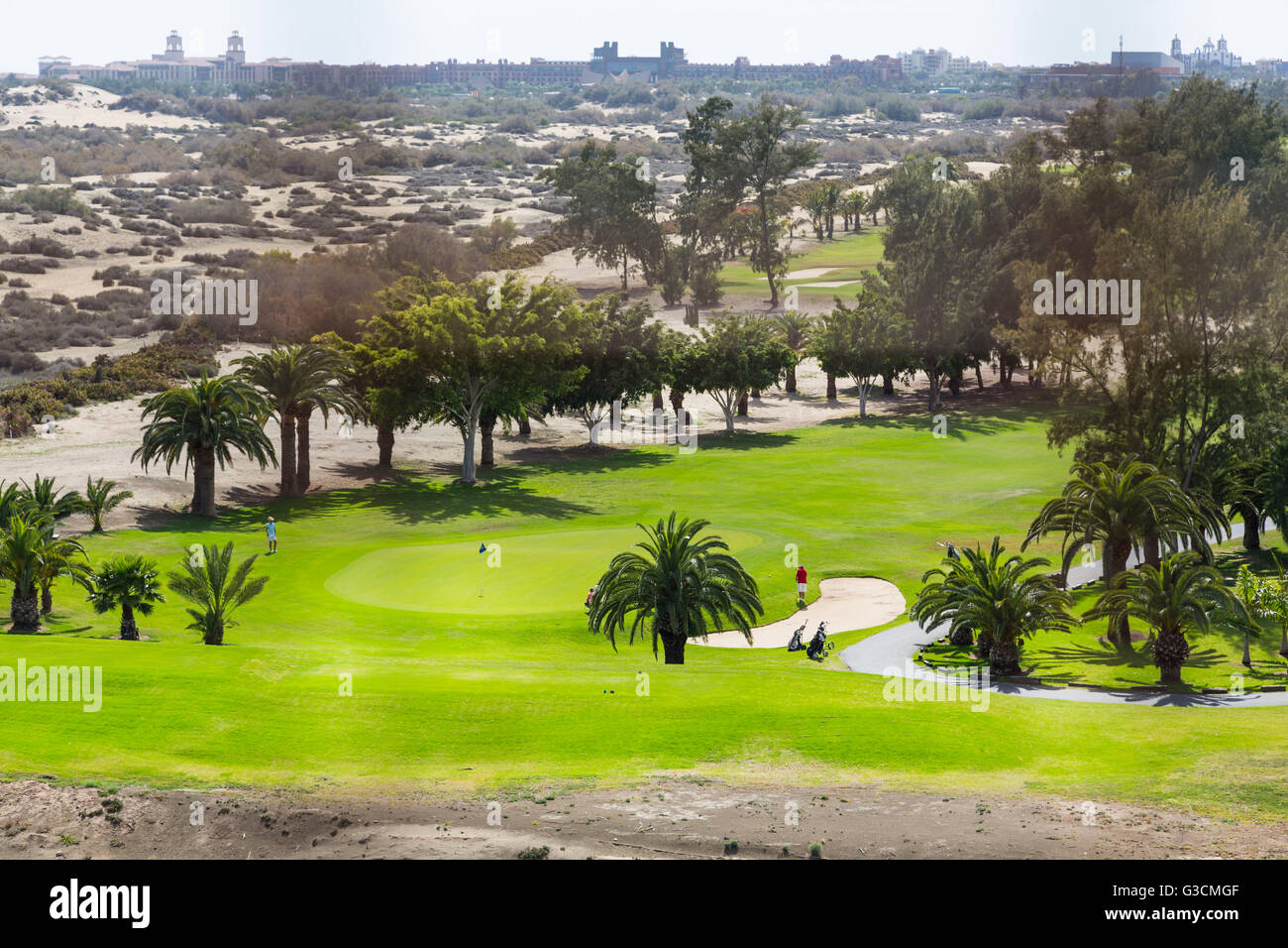 Golf course Campo Internacional, in the background the sand dunes of  Maspalomas, Gran Canaria, Spain, Europe Stock Photo - Alamy