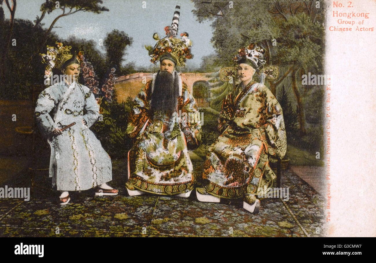 China - Hong Kong - Chinese Actors in lavish costumes     Date: circa 1903 Stock Photo