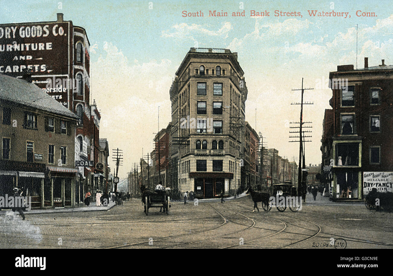 South Main and Bank Streets, Waterbury, Connecticut, USA Stock Photo