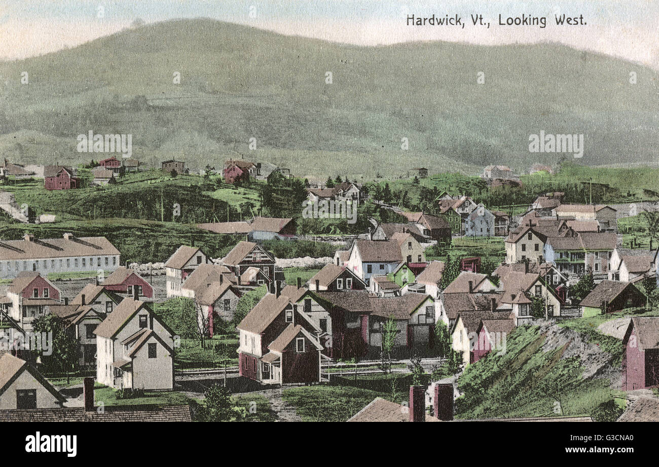General view of Hardwick, Vermont, USA, looking west. Date circa 1910