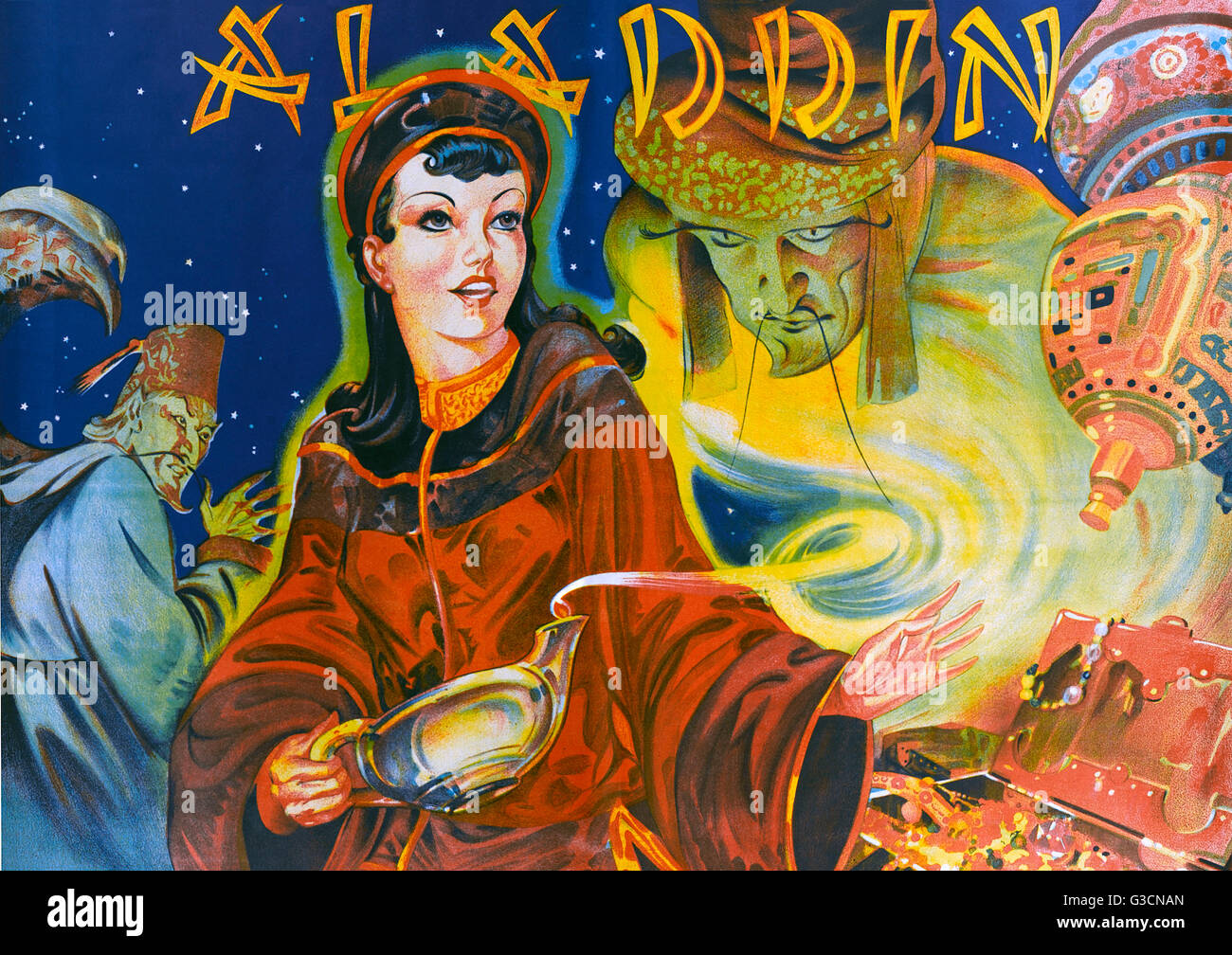 Poster for Aladdin, advertising a pantomime.      Date: circa 1930s Stock Photo