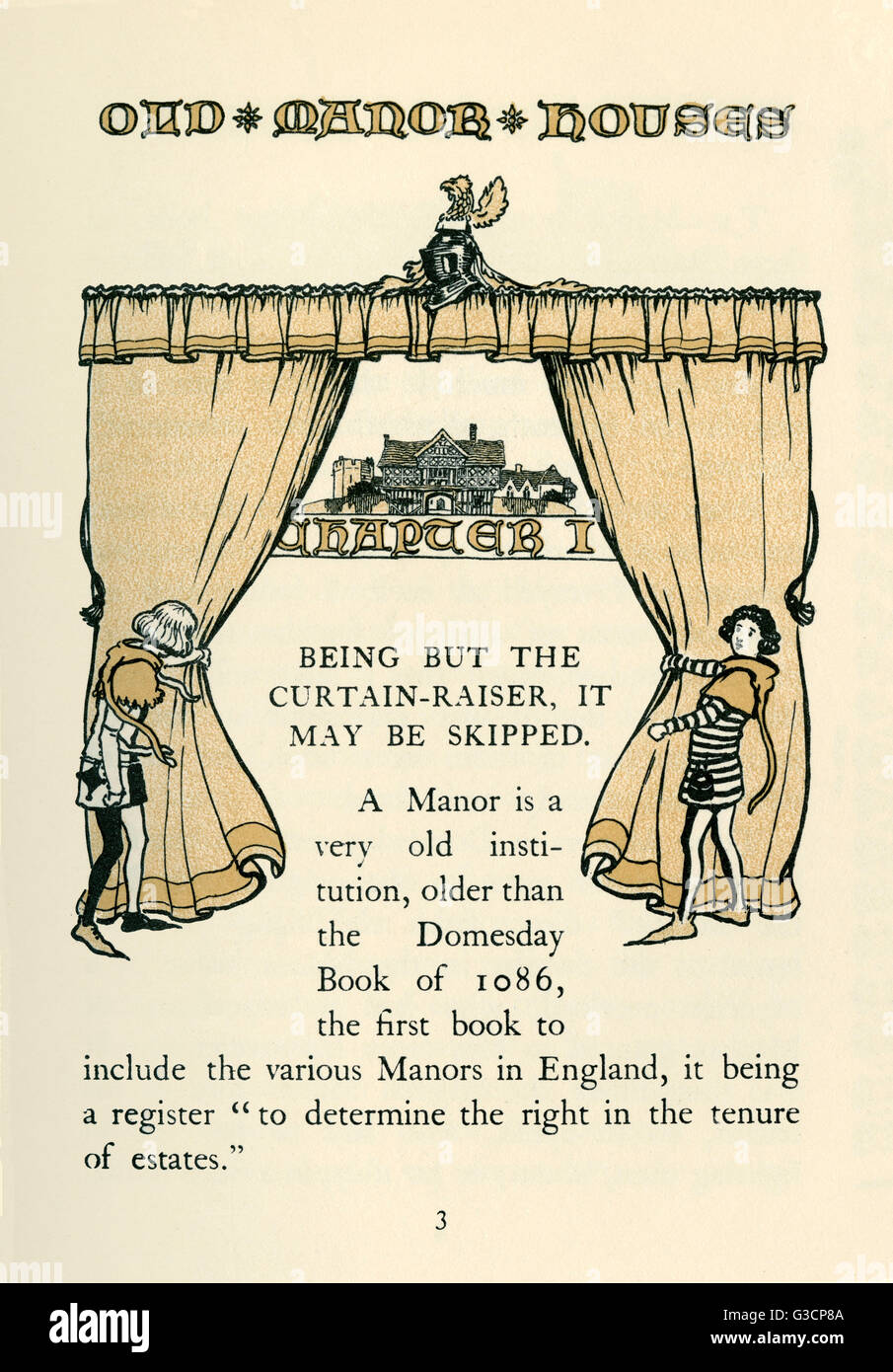 Illustration by Cecil Aldin, Old Manor Houses Stock Photo