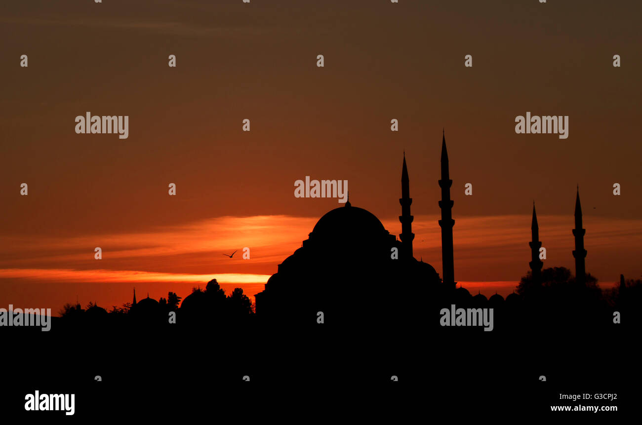 sunset view of istanbul old city Stock Photo