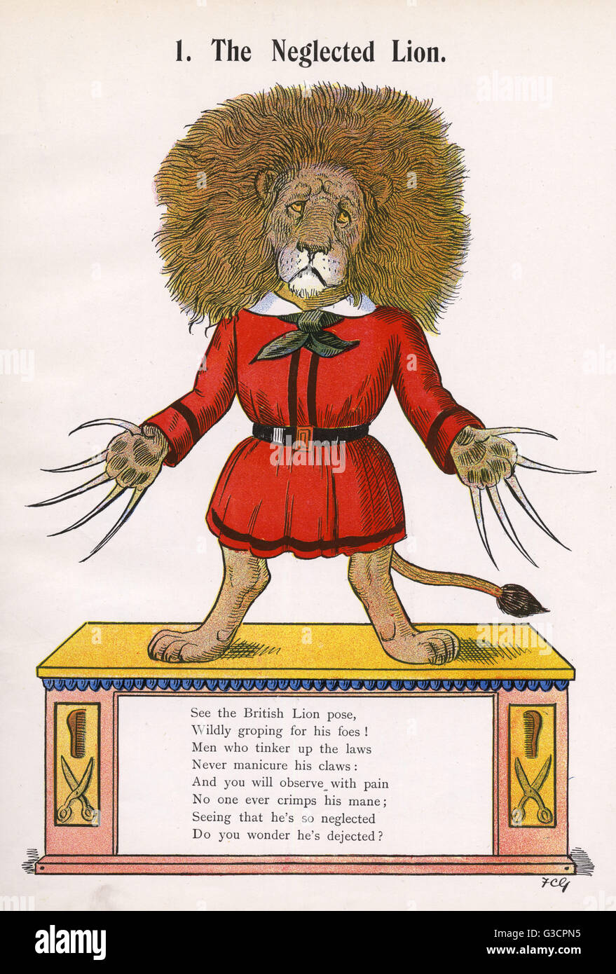 The Neglected Lion. The British Lion as Struwwelpeter. Stock Photo