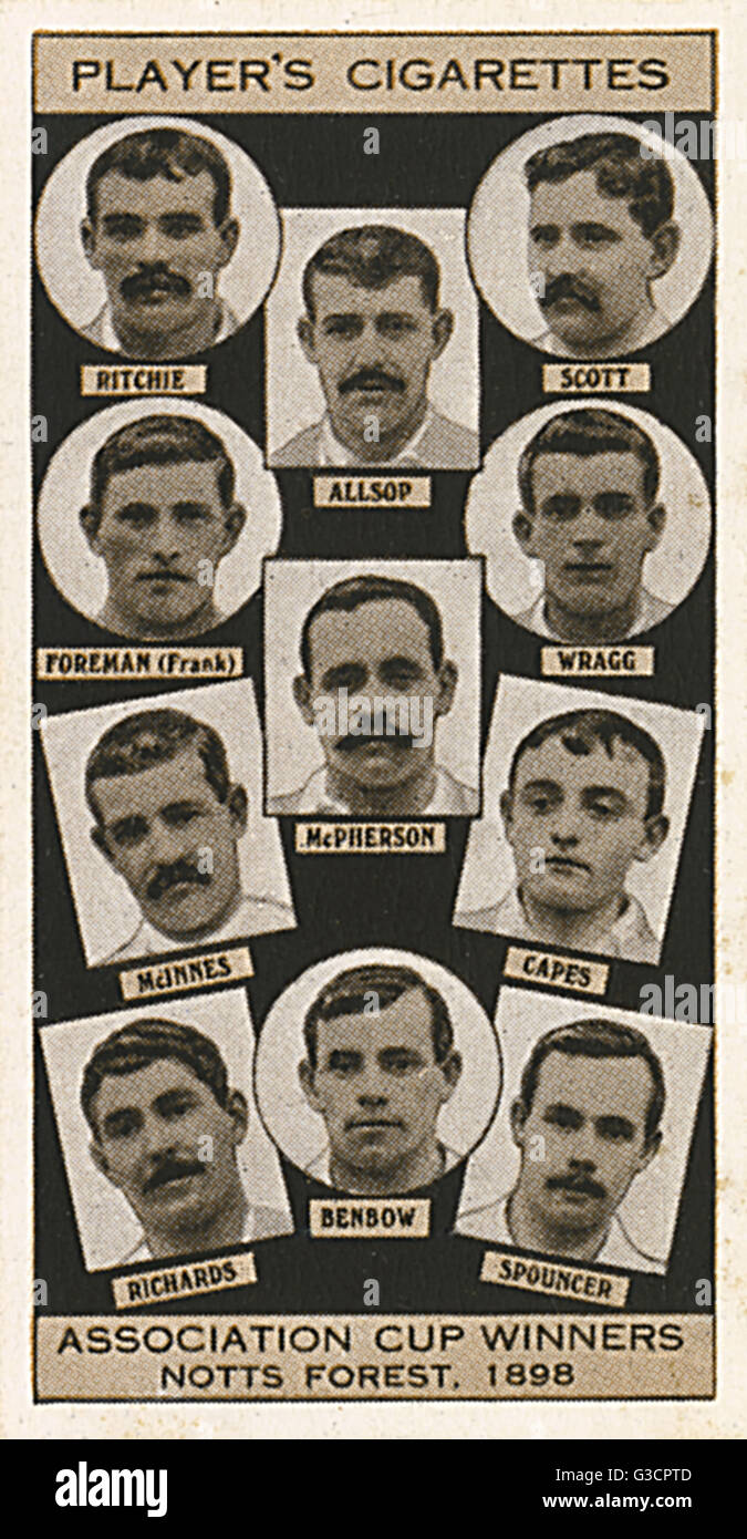 FA Cup winners in 1898, Notts Forest  Association Cup Winners Player's Cigarettes card set, c. 1930.     Date: 1898 Stock Photo