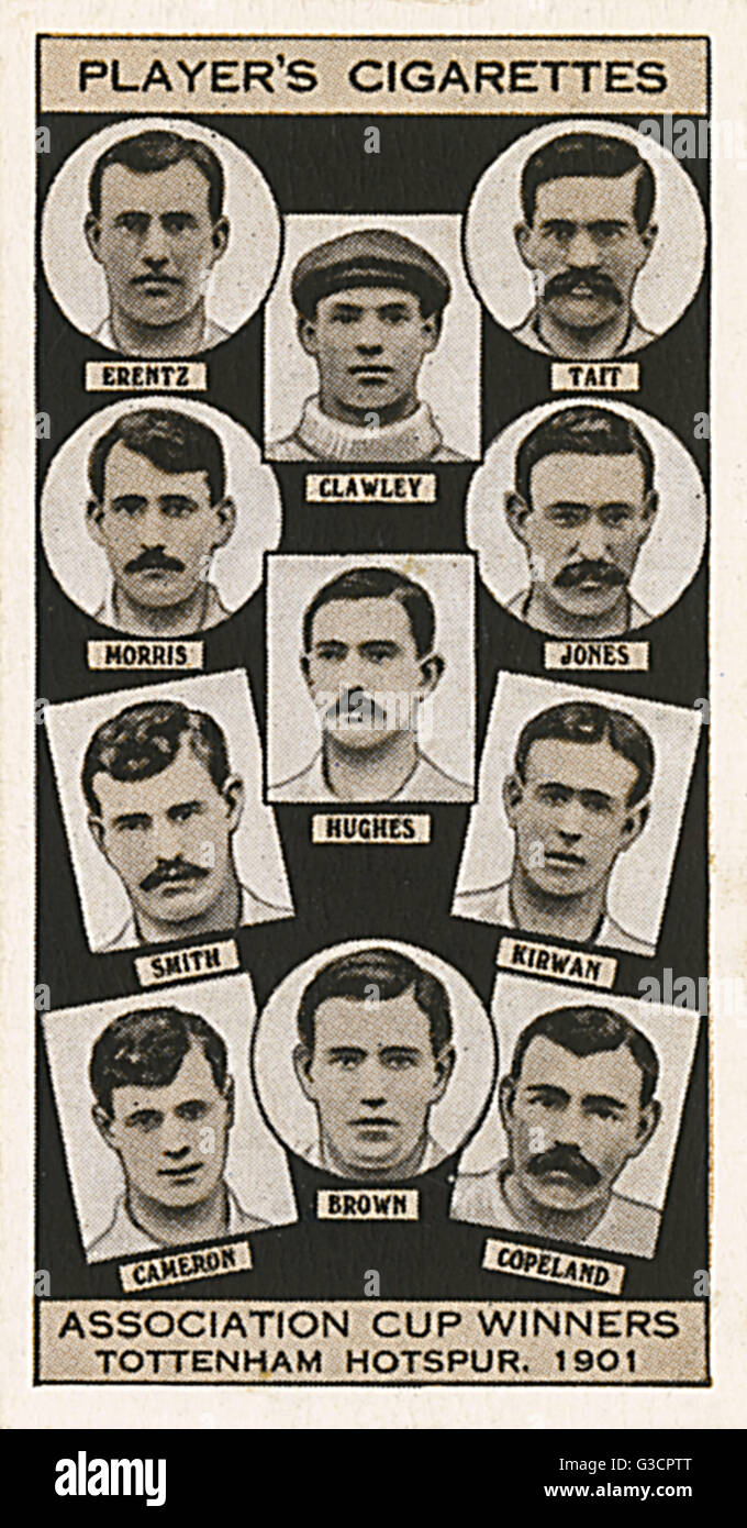 FA Cup winners in 1901, Spurs (Tottenham Hotspur). They drew 2-2 with  Sheffield United in the first final, and beat them 3-1 in the replay.  Association Cup Winners Player's Cigarettes card set,