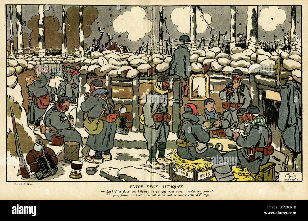 Cartoon, Between two attacks, WW1 Stock Photo