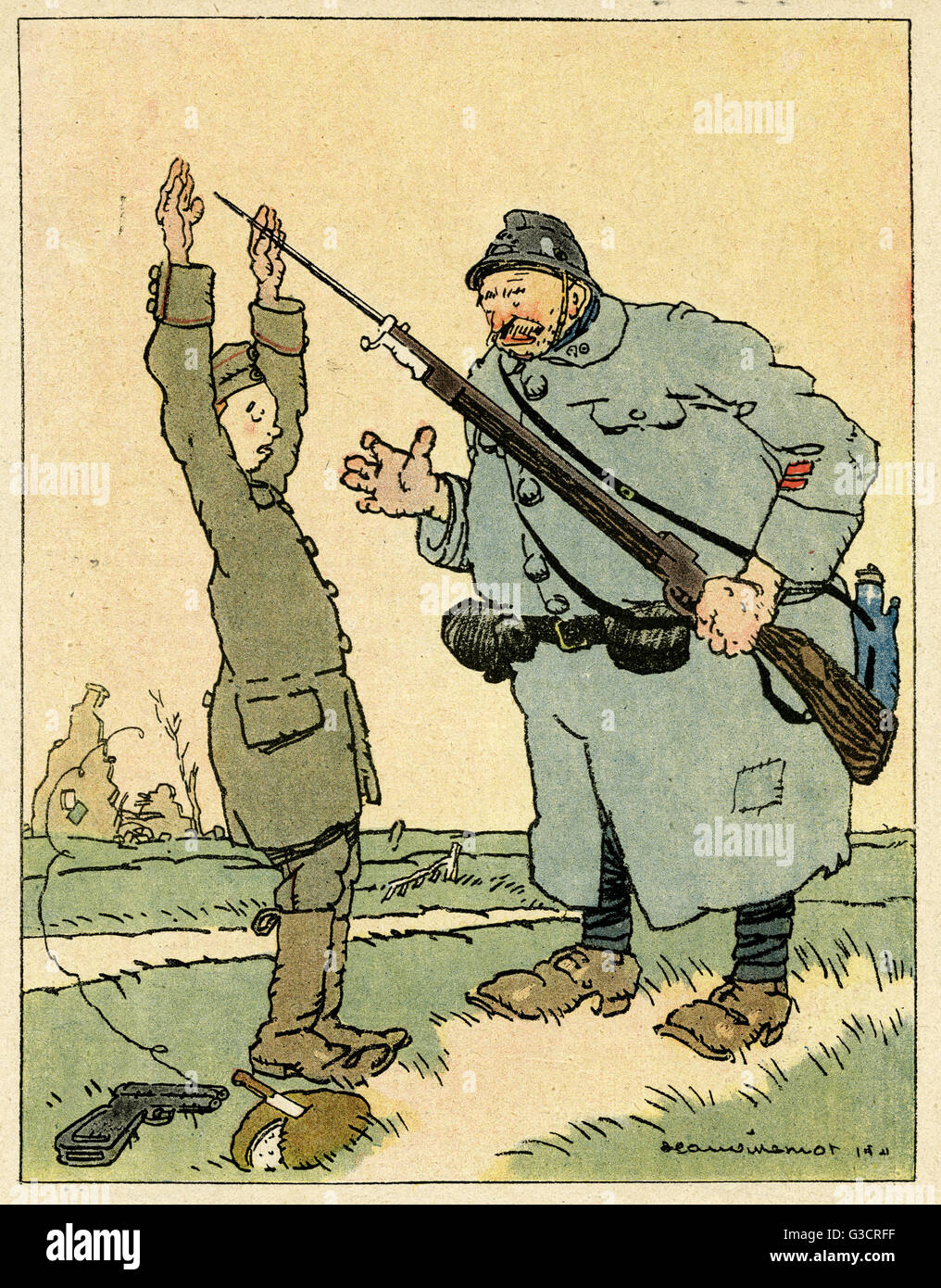 Cartoon, Family man, WW1 Stock Photo