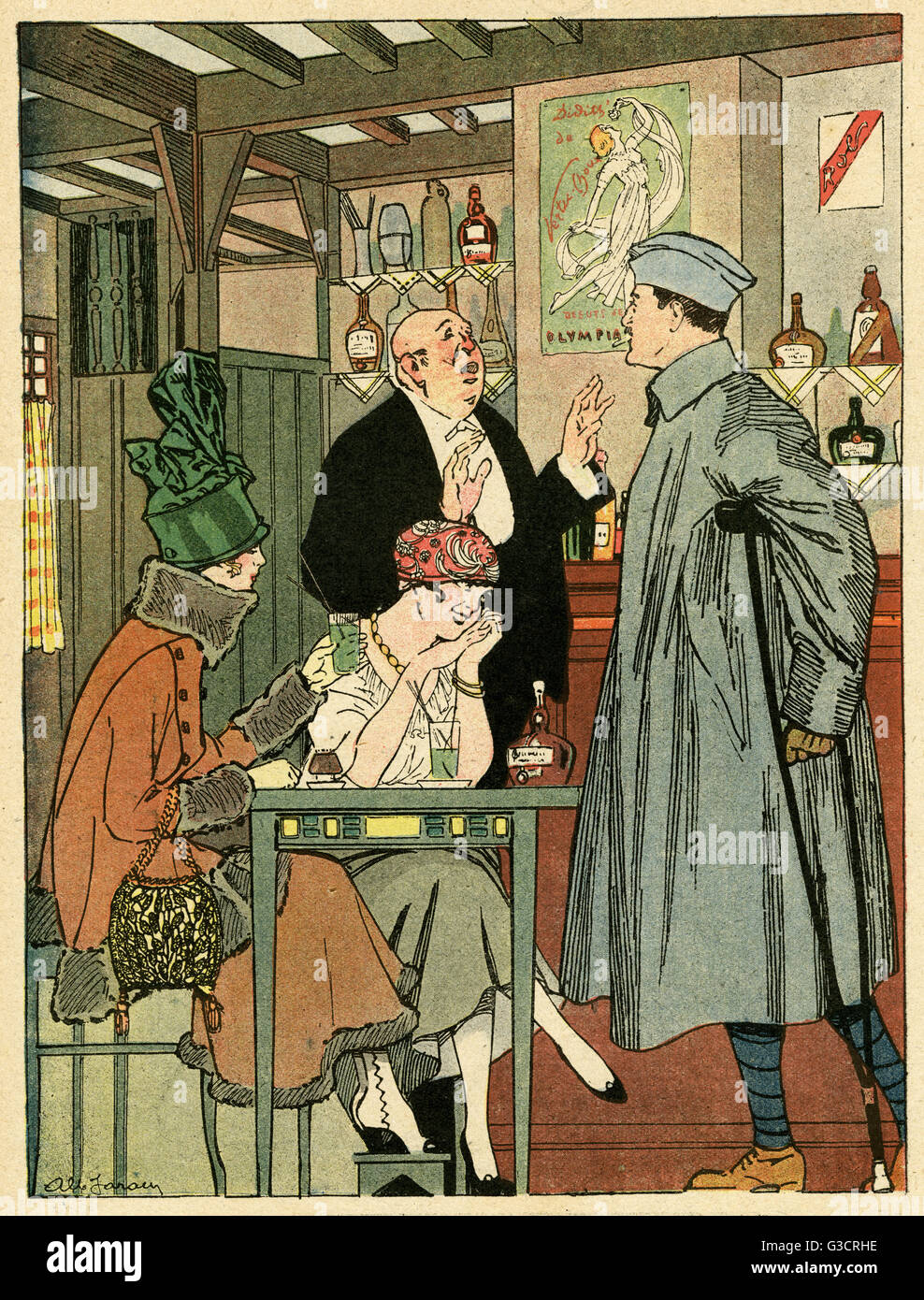 Cartoon, Time for a drink, WW1 Stock Photo