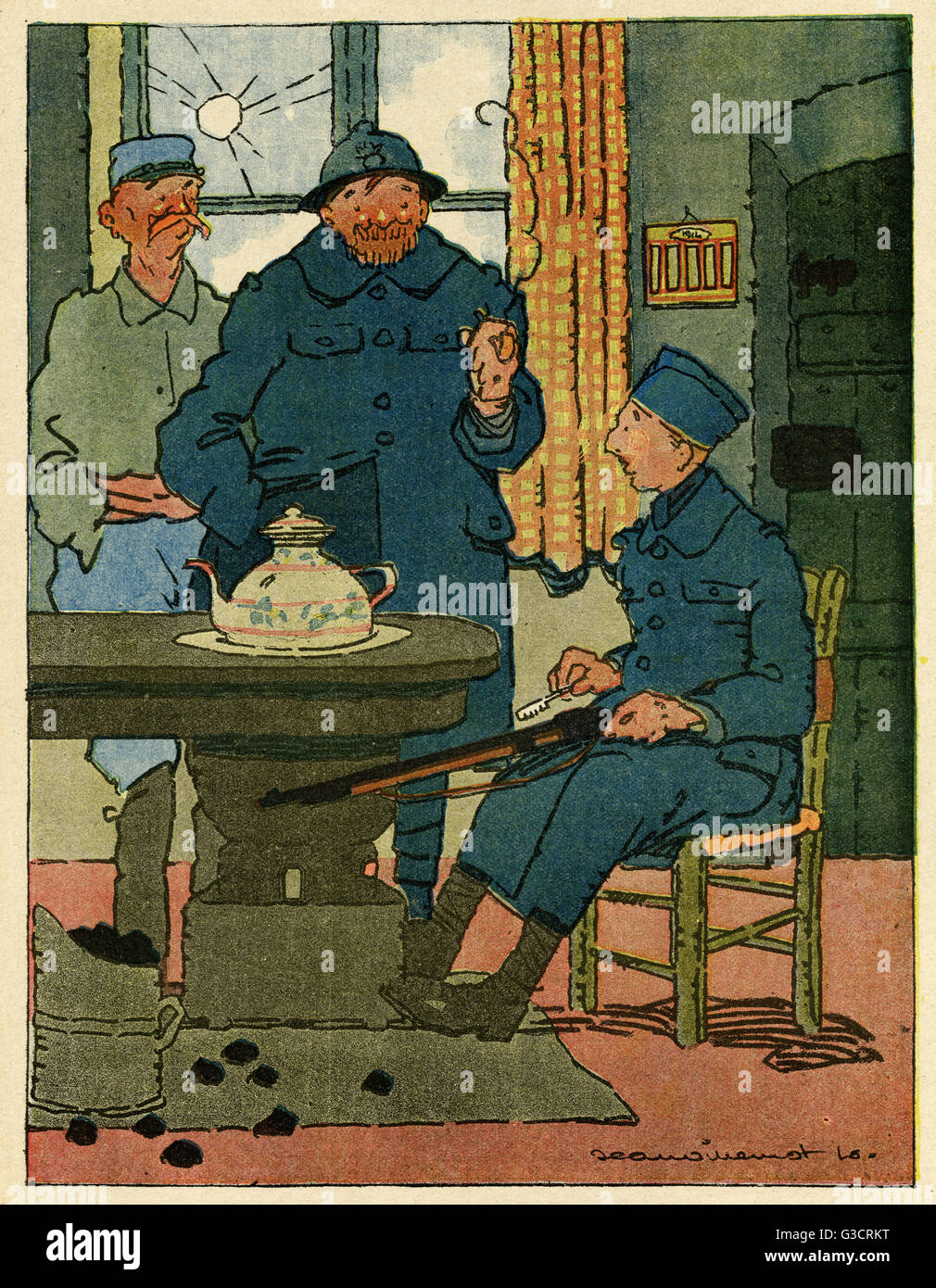 Cartoon, First feelings, WW1 Stock Photo