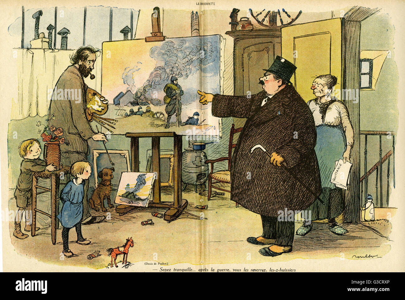 Cartoon, A powerless bailiff, WW1 Stock Photo