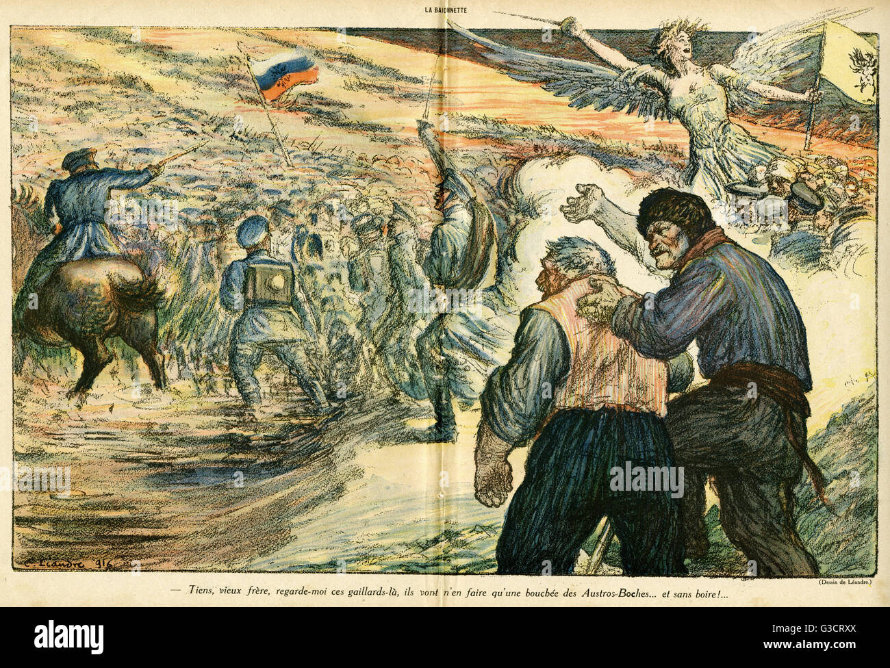 Cartoon, Russian army on battlefield, WW1 Stock Photo