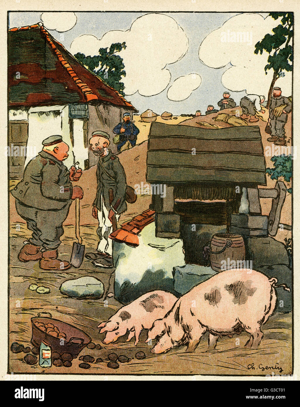 Cartoon, A rich diet, WW1 Stock Photo