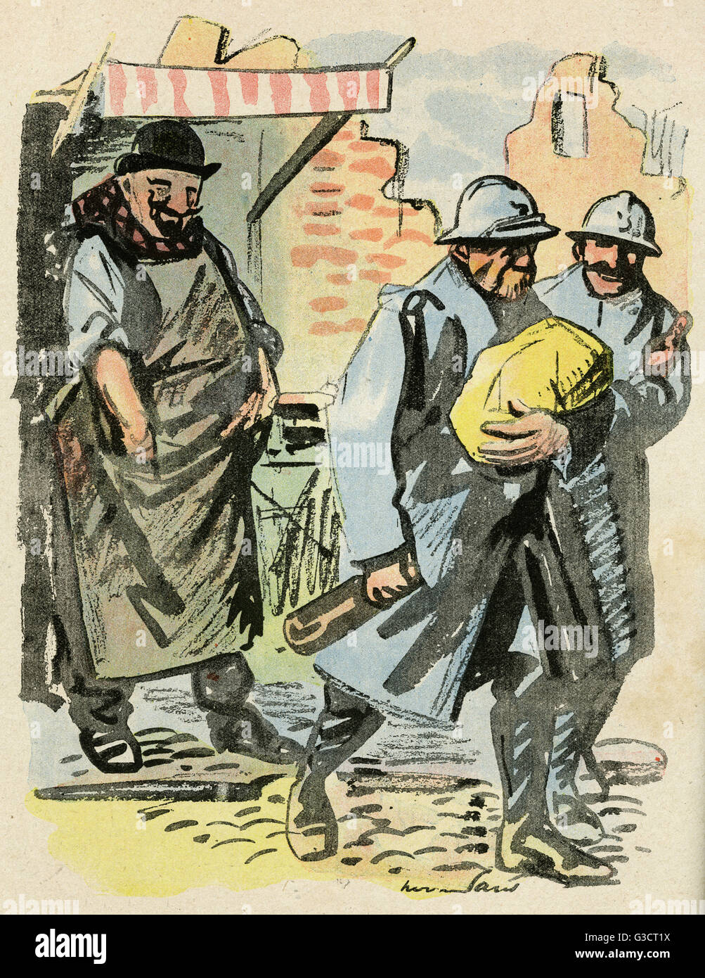 Cartoon, Fighting zone, WW1 Stock Photo