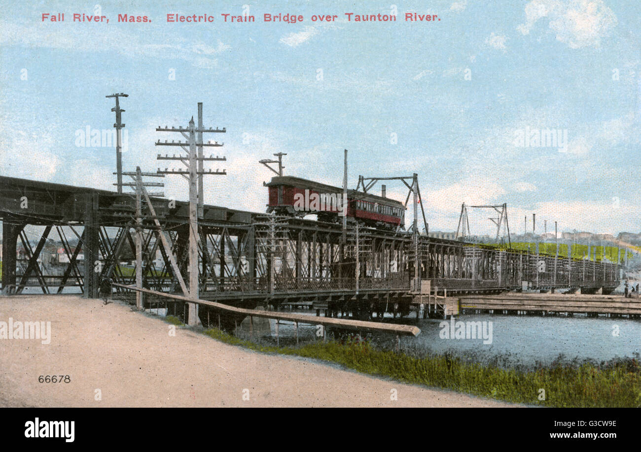 Electric Train Bridge over Taunton River, Massachusetts, USA Stock