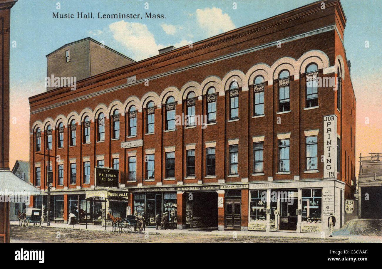 Music Hall in Leominster, Massachusetts, USA, with shops on the ground