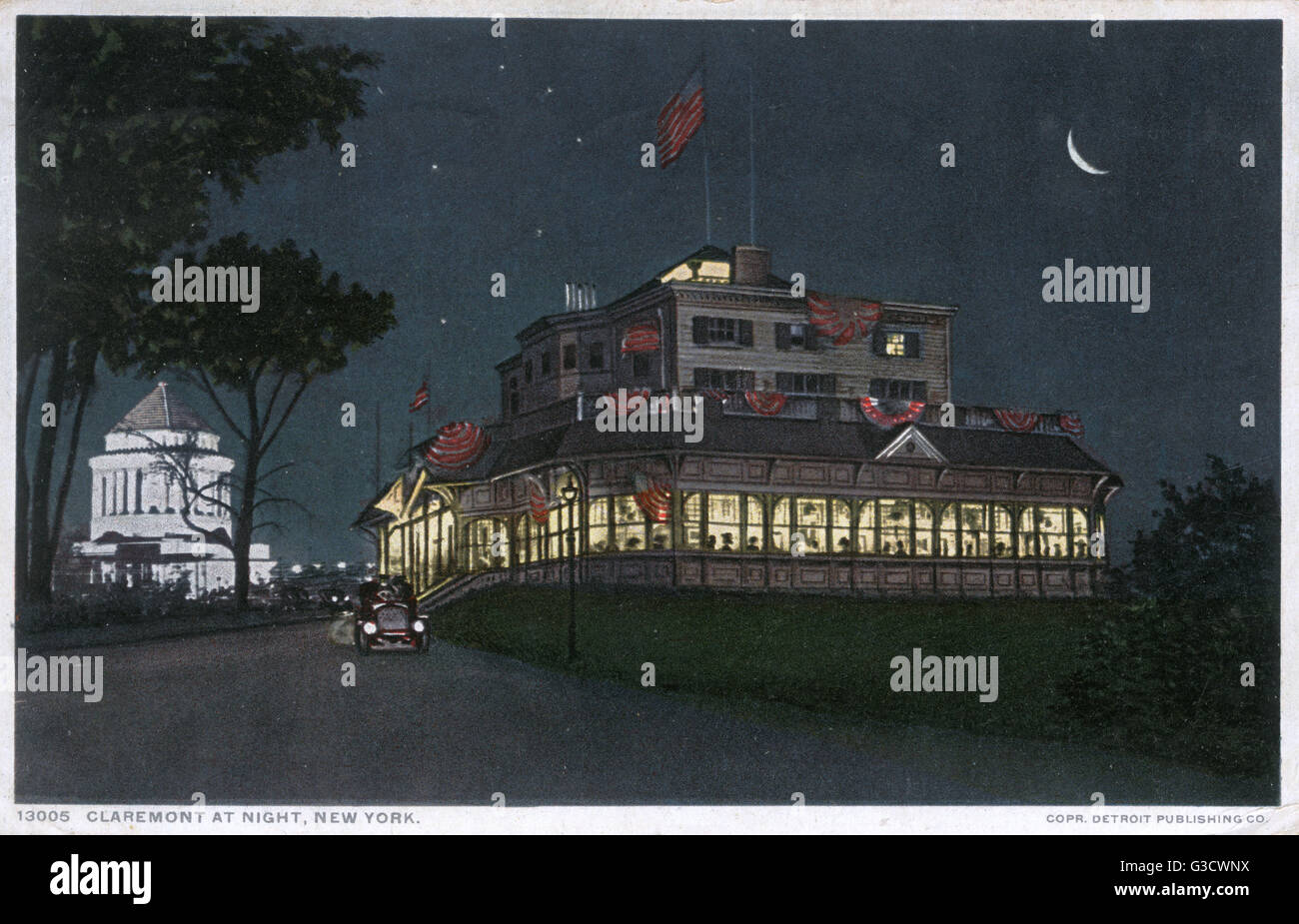 The suburb of Claremont at night, New York City, USA. Date circa 1910