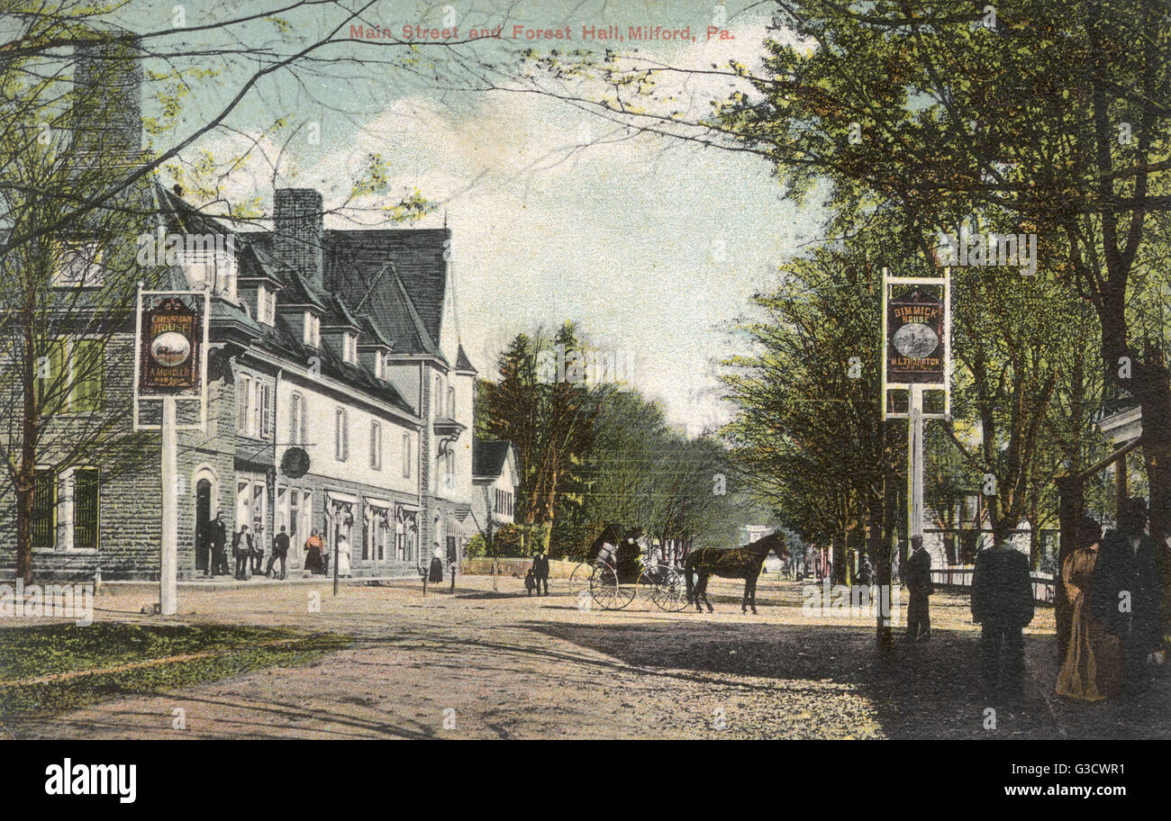 Main Street and Forest Hall, Milford, Pennsylvania, USA. Date circa 1908 Stock Photo Alamy