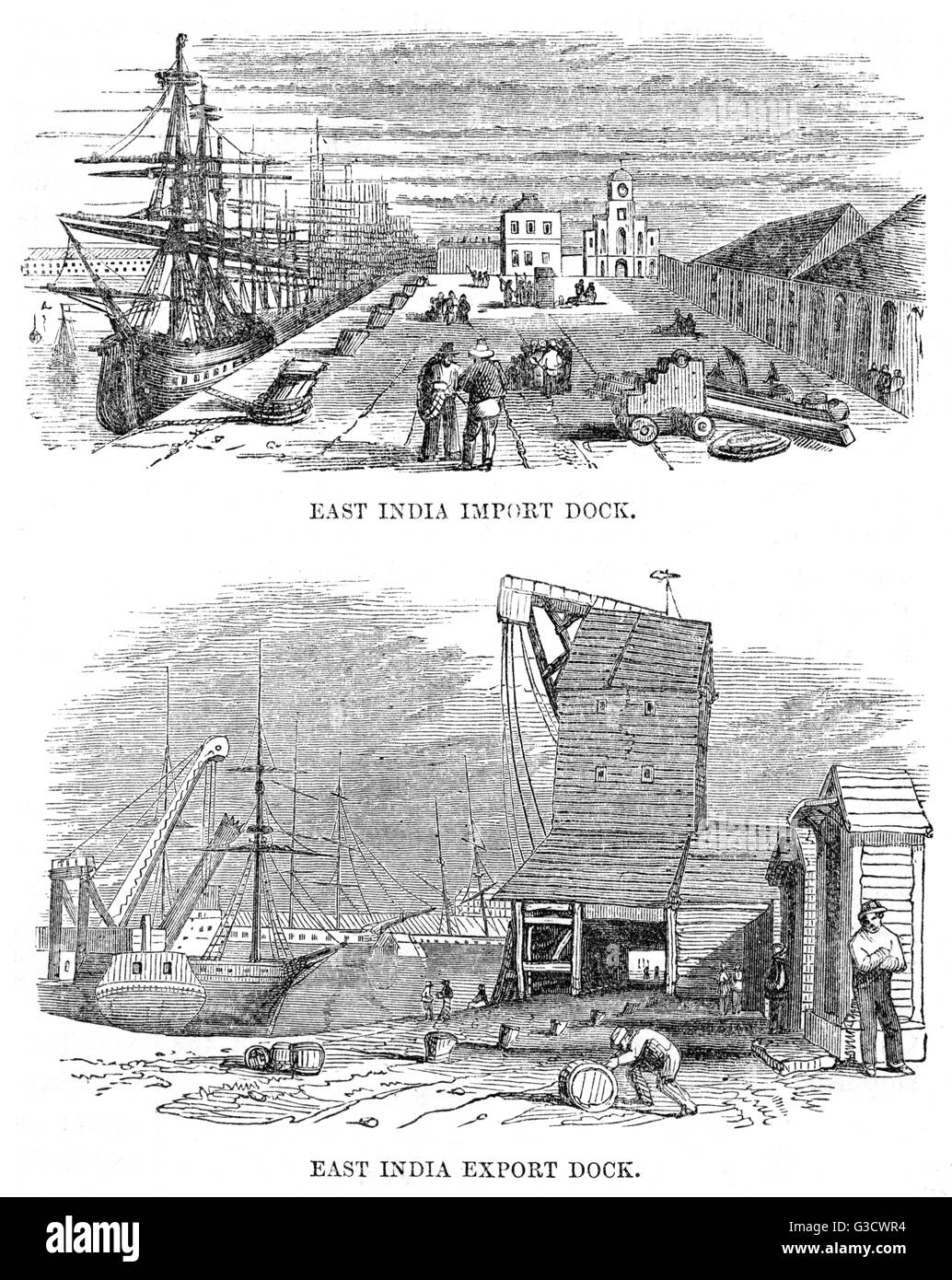 East India Import and Export Docks, London     Date: circa 1850 Stock Photo