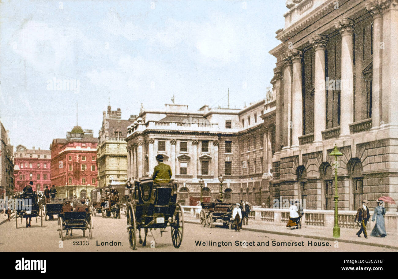 Wellington Street and Somerset House, London. Date: circa 1902 Stock
