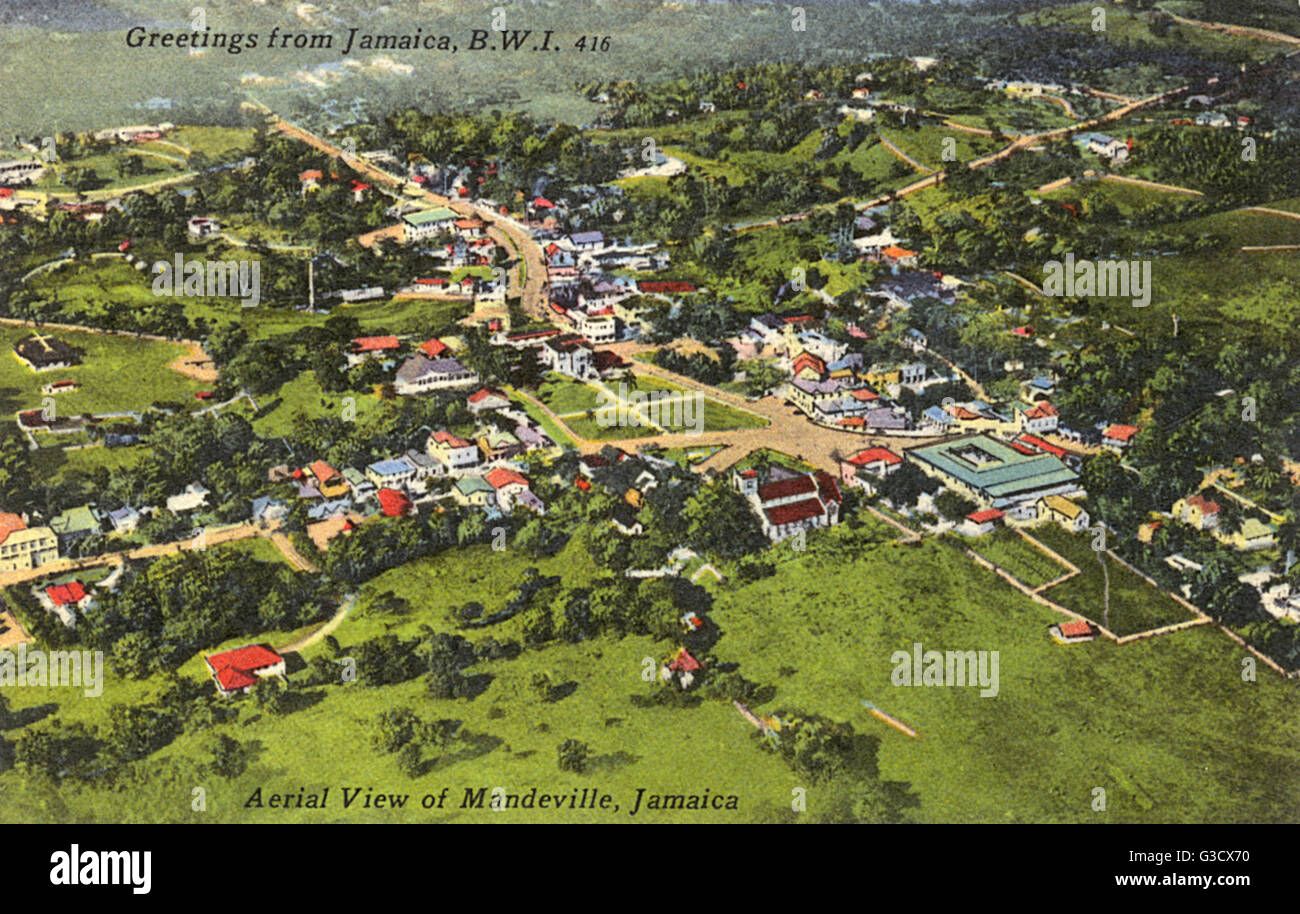Jamaica, West Indies The Town of Mandeville Aerial View Stock Photo