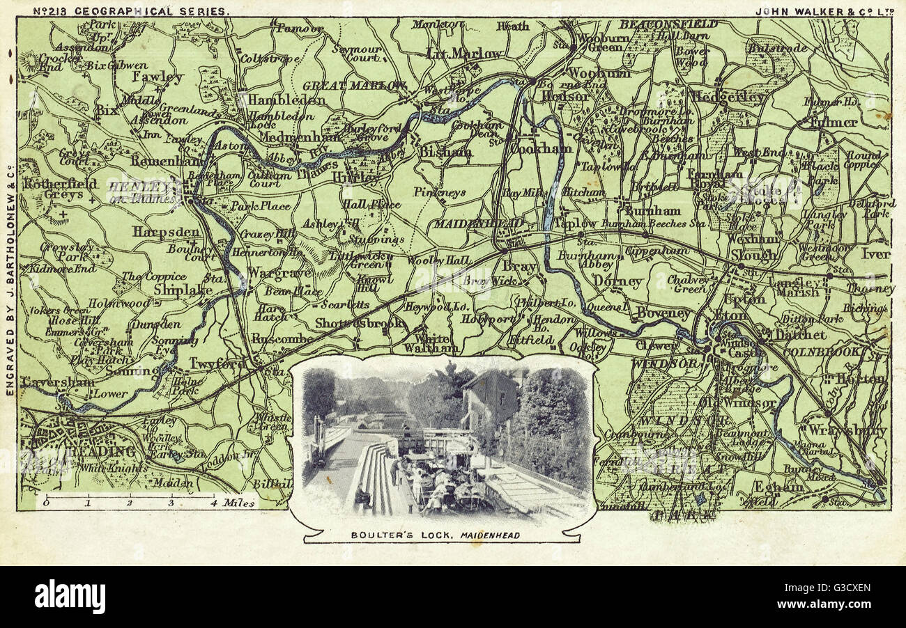 Berkshire map and inset photo of Boulter's Lock, Maidenhead Stock Photo