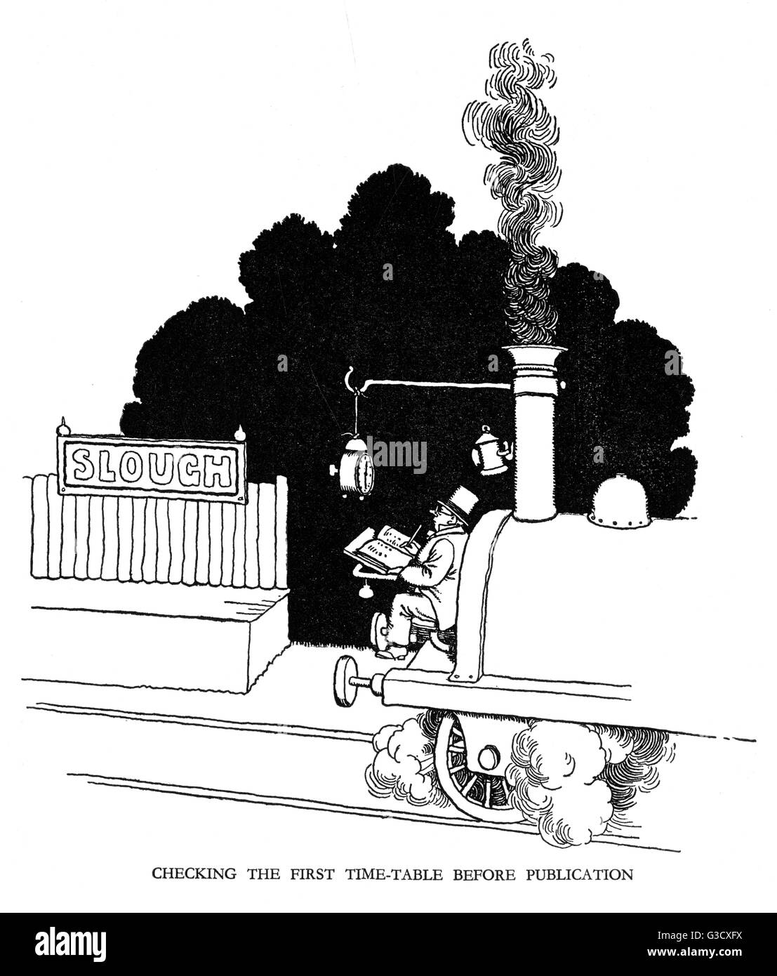 Vignette illustration, Railway Ribaldry by W Heath Robinson Stock Photo