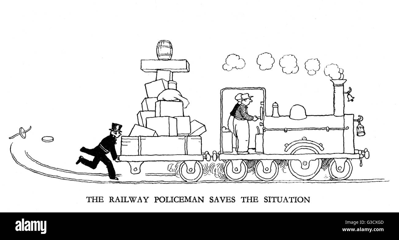 Vignette illustration, Railway Ribaldry by W Heath Robinson Stock Photo