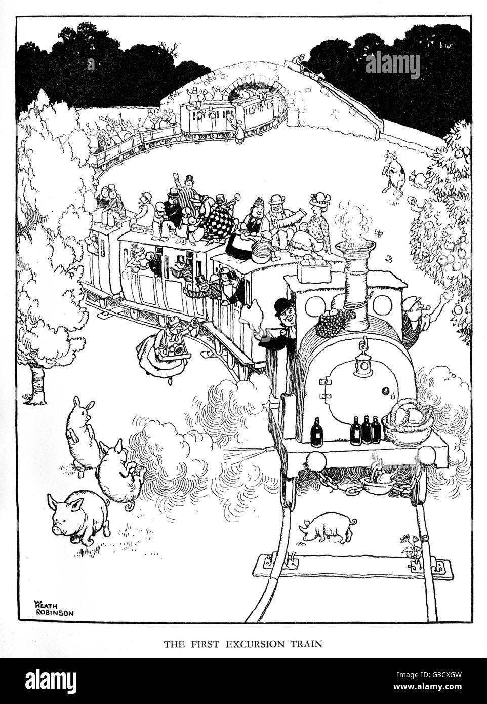 Illustration, Railway Ribaldry by W Heath Robinson Stock Photo