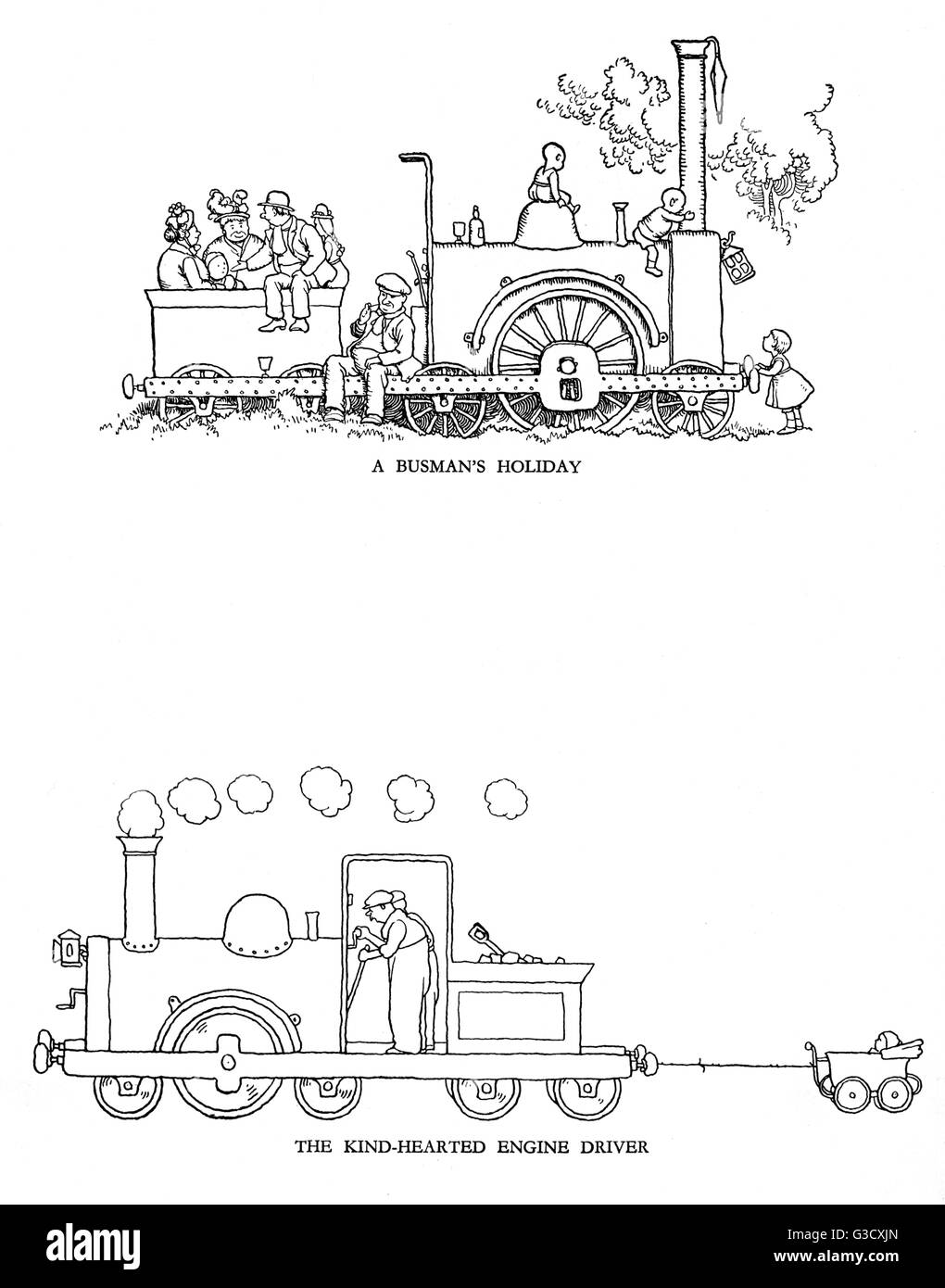Vignette illustrations, Railway Ribaldry by W Heath Robinson Stock Photo