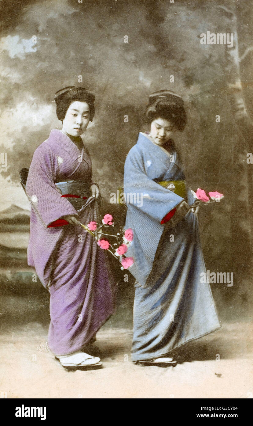 Japanese  - Two Geisha Girls - Studio Photograph Stock Photo