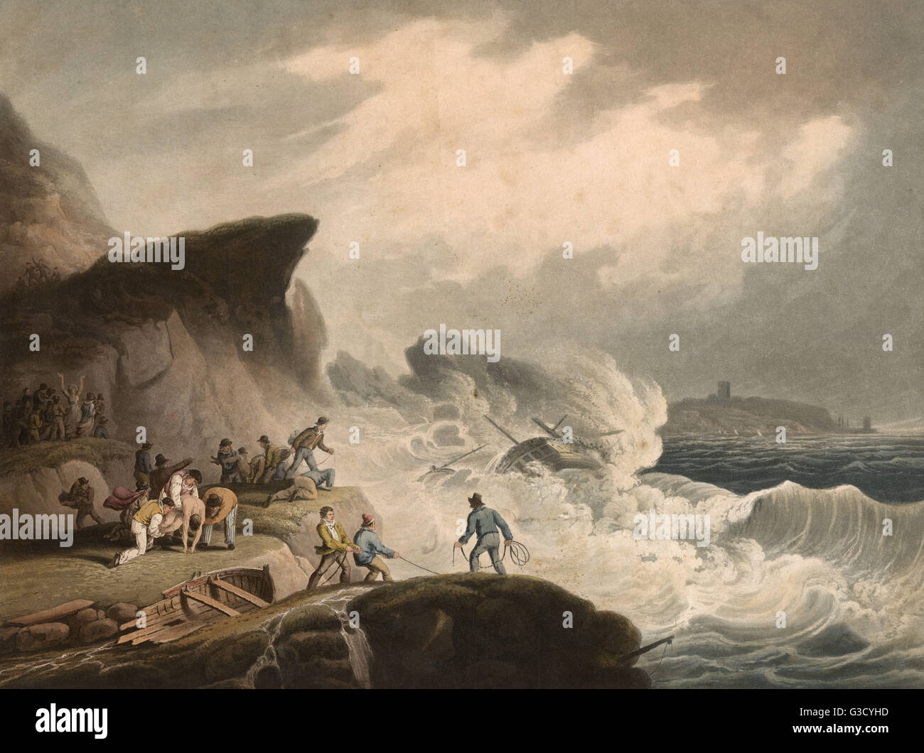 Shipwreck off a rocky coast, c.1815 Stock Photo