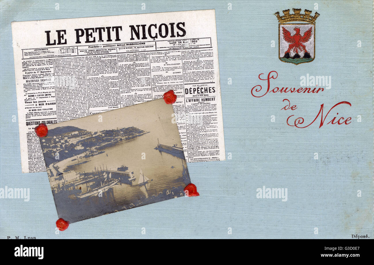 Nice, France - Le Petit Nicois Newspaper and inset view Stock Photo