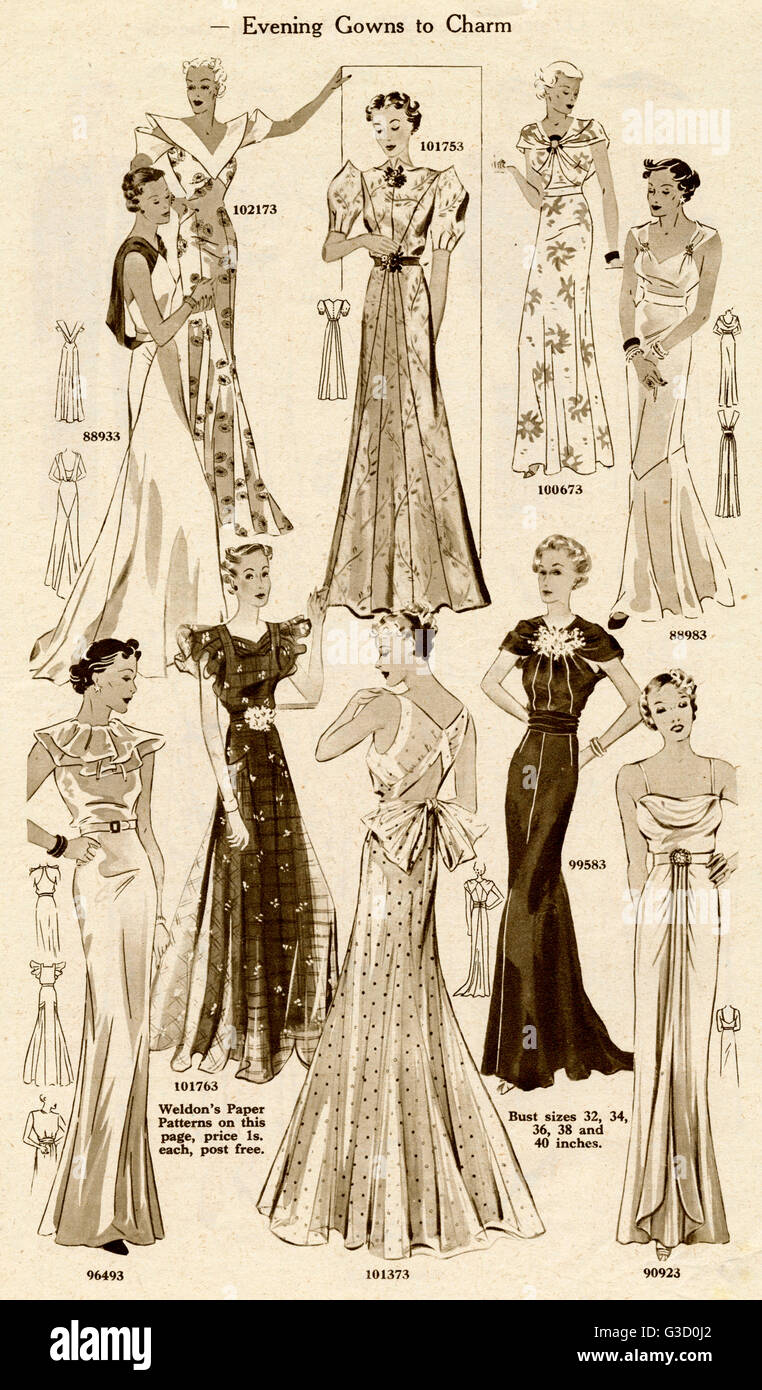 French Fashion Designs, Evening Gowns, Evening Wear, 1942