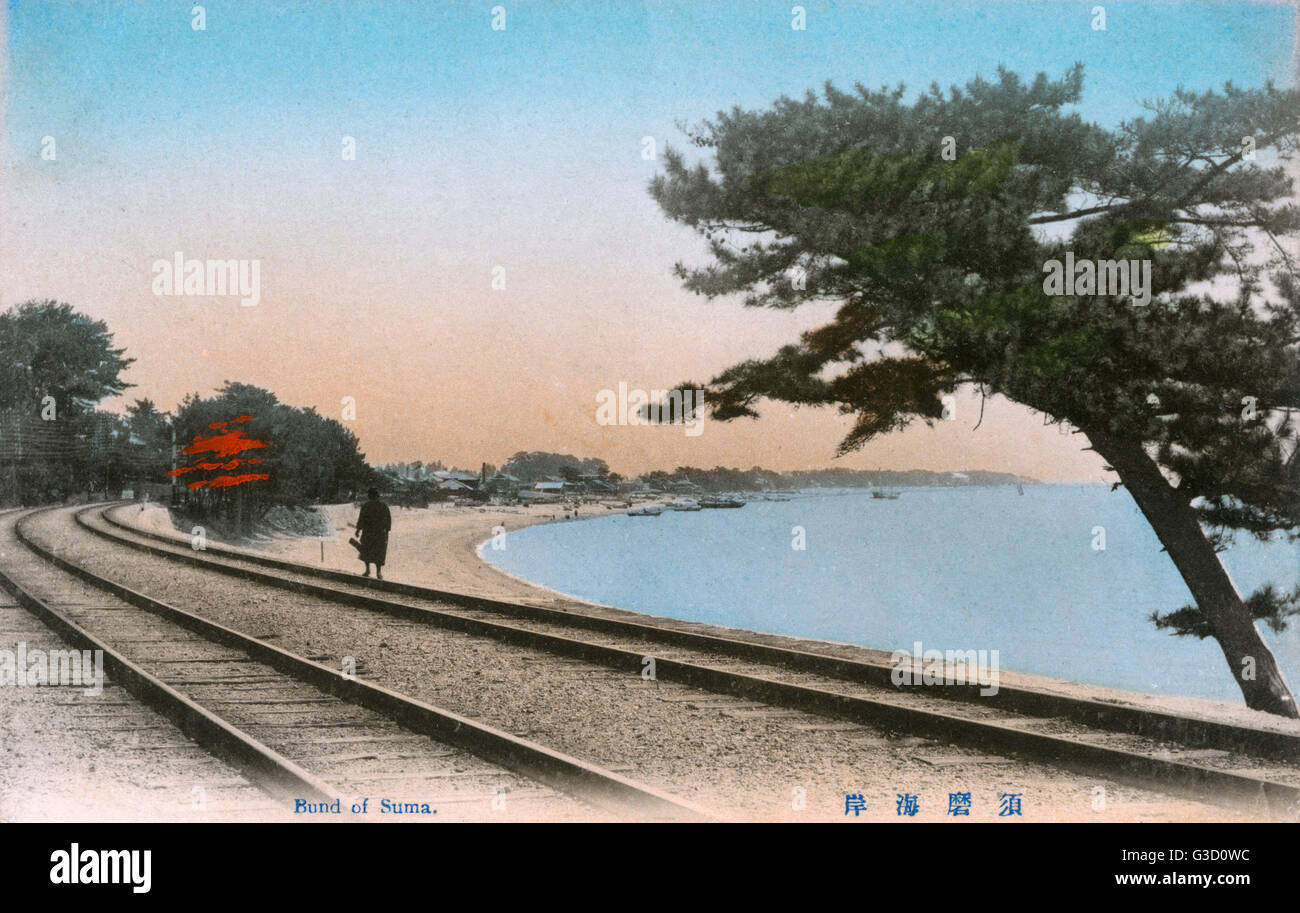 Japan - Suma - Kobe - The Bund, beach and railway tracks Stock Photo